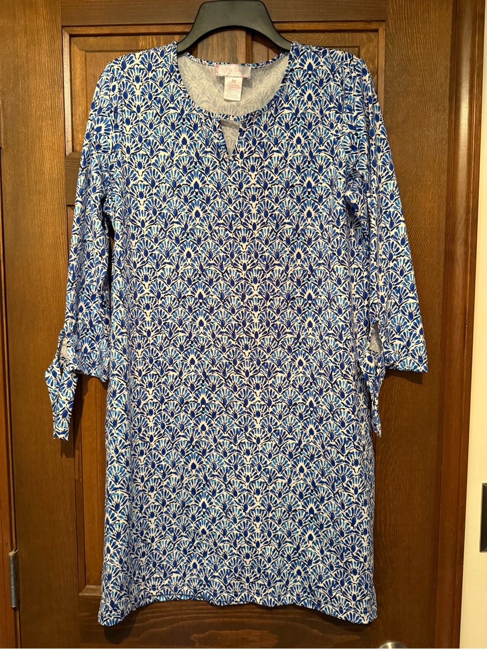 Stella Parker Blue Printed Long Sleeve Tunic Dress with Tie Sleeves